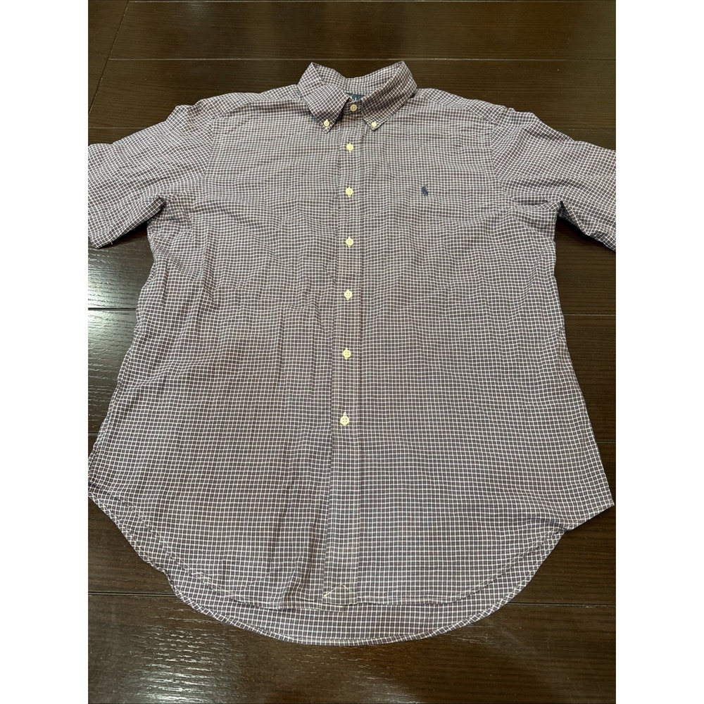 Polo Ralph Lauren Shirt Mens L Blue Check Short Sleeve Button Down Classic